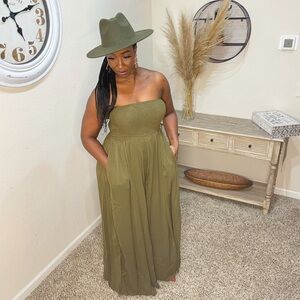 Elegant Olive Strapless Jumpsuit